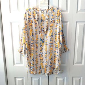 J CREW Size Large Cotton Voile Tunic Cover Up in Blossom Stripe
